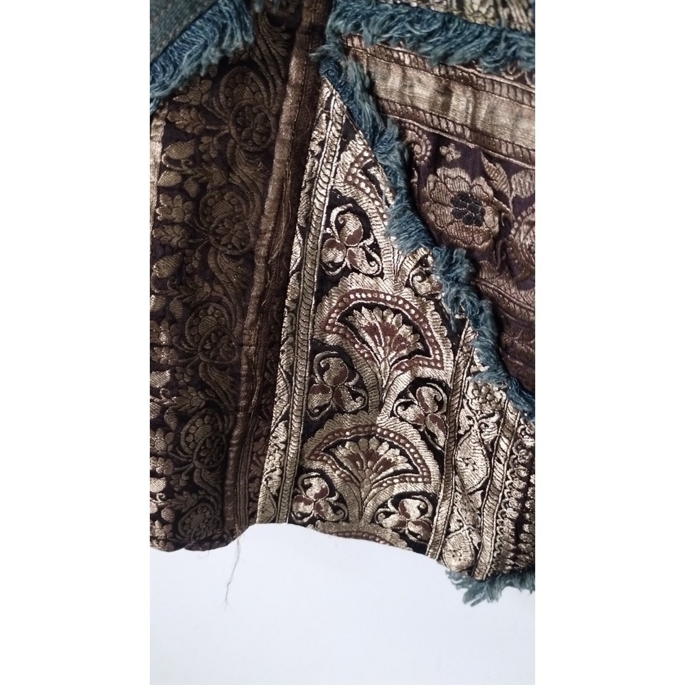 Vintage Town & Travel Denim Metallic Silk Blend Patchwork Jacket Women Sz Large - Picture 13 of 14